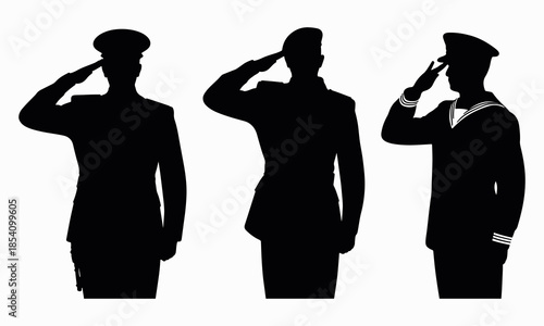 Military salute officer silhouette set, authoritative armed forces vector icons for patriotic graphics, security themes and ceremonial design