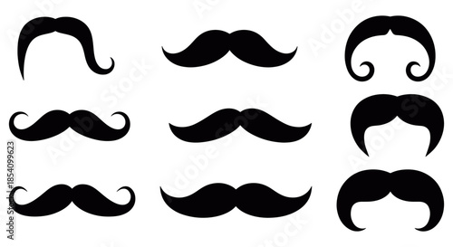 Moustache Icons Set Silhouette Vector, Vintage moustache silhouette icon set with classic barber style shapes, retro facial hair vector collection for grooming branding, logo design and creative