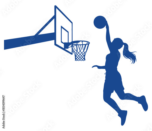 Basketball player dunk silhouette illustration, dynamic sports action vector graphic for fitness branding, posters and athletic design