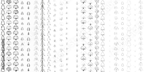 An array of sketched trees and foliage presented in a repetitive pattern