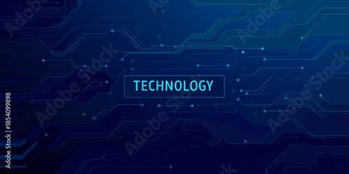 Abstract technology background with glowing lines and the word technology