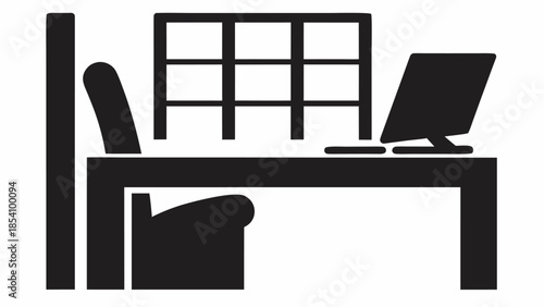 Modern office workspace with computer and chair