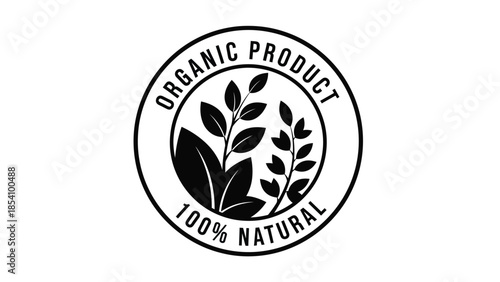 Organic product label with leaves and a circular design 100 natural