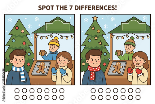 Children enjoying winter holiday at a festive market with games  