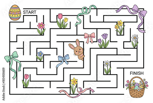 Educational activity worksheet for kids featuring a colorful maze with flowers  
