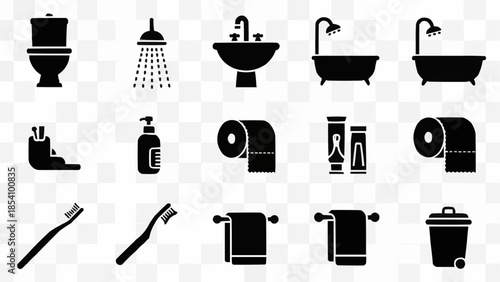 Bathroom Accessories and Fixtures Silhouette Set.