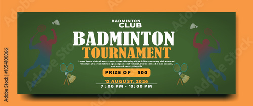 Modern badminton cover design featuring dynamic sports elements, ideal for tournaments, posters, social media, and promotional materials.