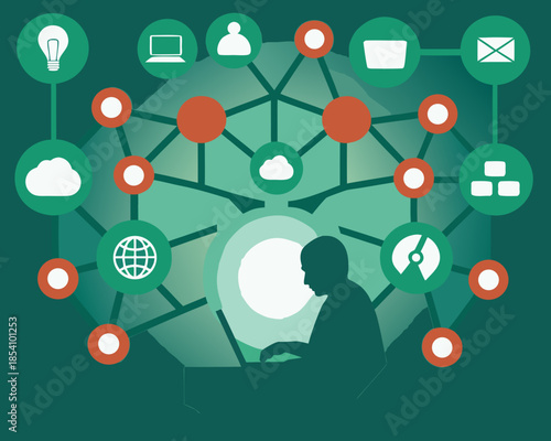 Digital network connecting a person with ideas communication and global information