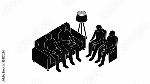 Group of People Sitting in Living Room.