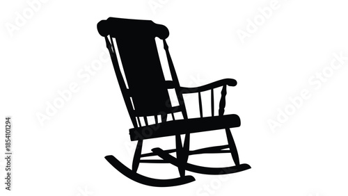 A simple black silhouette of a classic wooden rocking chair on white
