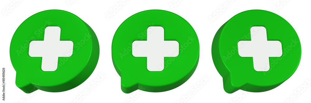 Fototapeta premium plus sign icon 3d render green bubble button