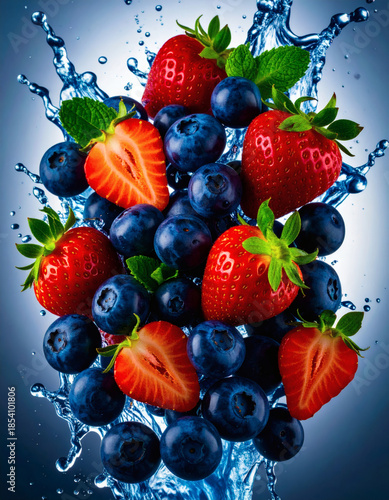 Mixed Berry Water Splash for Beverage Branding and Food Advertising
