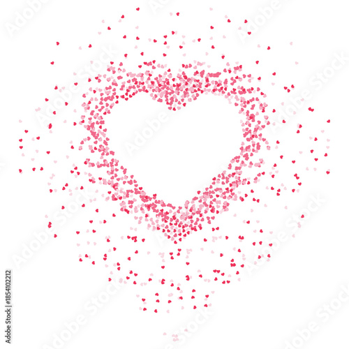 Heart shape made of pink confetti exploding outwards.