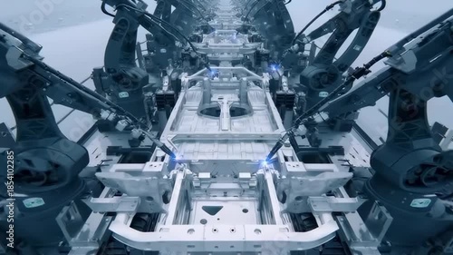 Automated robotic assembly line operating hightech machinery with precision and efficiency