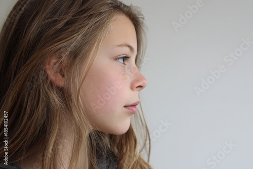Profile of Thoughtful Young Girl Looking Away in Natural Light.