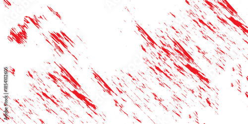 Red abstract grunge background featuring a vector illustration of blood cells with artistic paint splatters, ink stains, and a liquid spray texture on a dark crimson backdrop