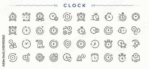 Clock modern icon set. Minimal icons collection. Editable stroke collections. Notification linear icon set. Contains outline symbols like alarm, alert, fire alarm and more.