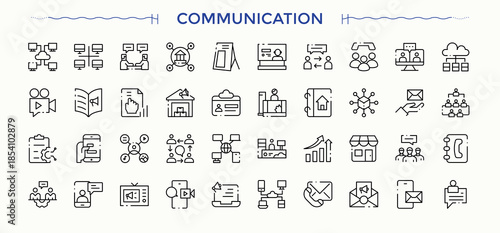 Communication simple icon set. Modern thin line style icons. It contains symbols to contact, message, website, chat, communication. Editable stroke vector art. Contact icon set.
