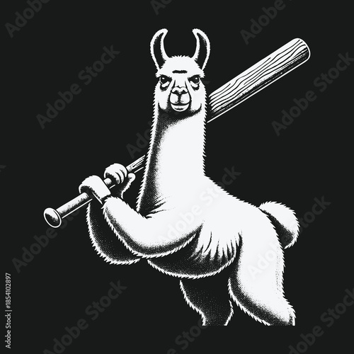 Tough Llama Mascot with a Baseball Bat Illustration.