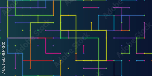 Digital Circuit Board Background with Neon Lines and Nodes
