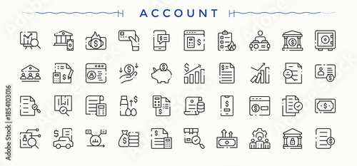 Set of Account line icon. Finance ui icons set in a thin style. Minimal icons pack. Bank icon set in linear style. Editable vector art.