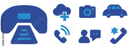  Phone & Communication Icons – Call, Chat, Camera, Cloud, Car Vector Set .
