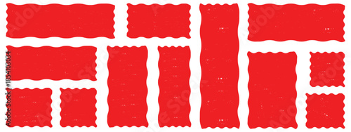 Vector wavy rectangles with grain texture, irregular red text boxes. grunge,Crayon drawn squares and rectangles,doodle hand drawn frames with irregular uneven shapes,