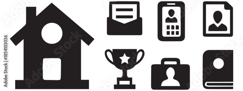 Business and Office Icon Set – Home, Contact, Trophy, and Profile Vector Design .