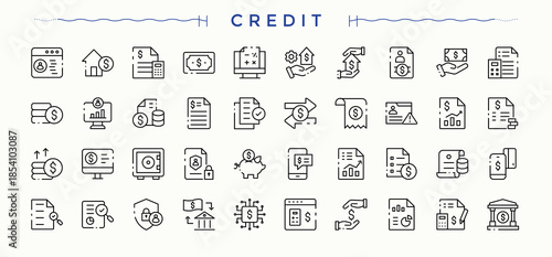 Set of Credit line icon. Contain linear symbols winner, growth, achievement, business, achieve and more. Icons for website. Growth line icon set. Vector illustration. Pixel perfect.