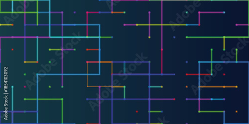 Digital Circuit Background with Neon Lines and Futuristic Network Connections