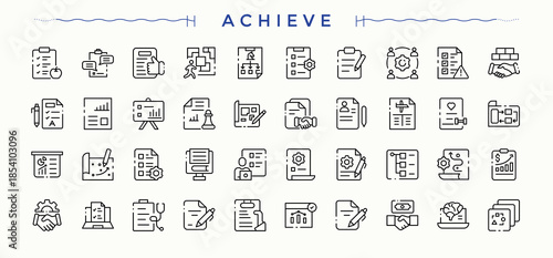 Achievement icon set in linear style. Profession icon set. Thin UI icons. Contains related to career, profession, business, man, occupation and more. Editable vector art and illustration.
