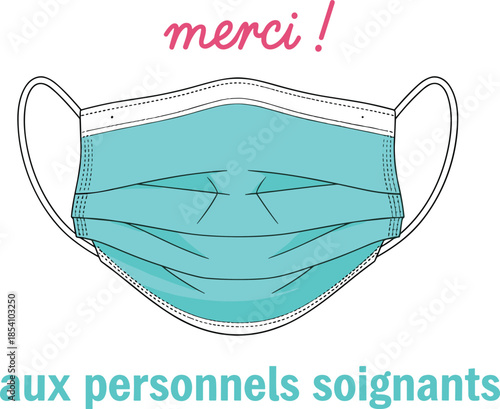 Medical face mask illustration with thank you message honoring healthcare workers protection safety concept isolated on white background vector design