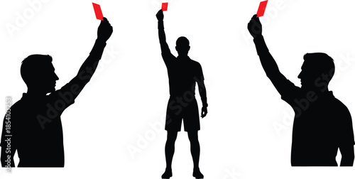 Referee showing red card silhouette illustration representing football foul decision penalty discipline concept isolated on white background vector design