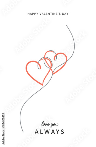 Happy Valentine's Day vertical banner with minimalist line-art hearts