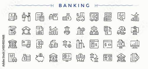 Banking icon. Modern icons collection. Pixel perfect. Editable vector. Audit line icon set. Contain linear sign count, accounting, finance, account, tax, management and more.