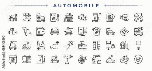 Automobile linear icon collection. Collection for mobile and web apps. Automotive line icon set. Contains such icons as car, element, service, auto parts, parts and more.