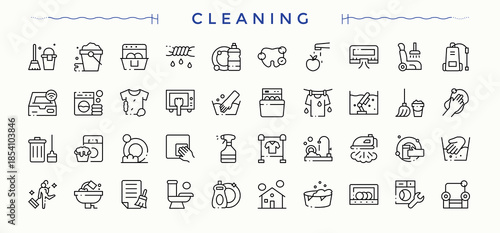 Cleaning line icon set. House Cleaning minimal thin line web icons set. Outline icons in linear style. Disinfect icon pack. Editable stroke. Vector collection.