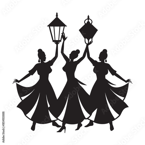 Traditional Festival Dance Silhouette Scene Art