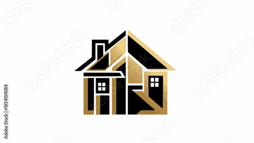 Simple House Icon with Black Roof.