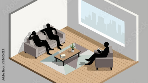 Three People Sitting in a Room.