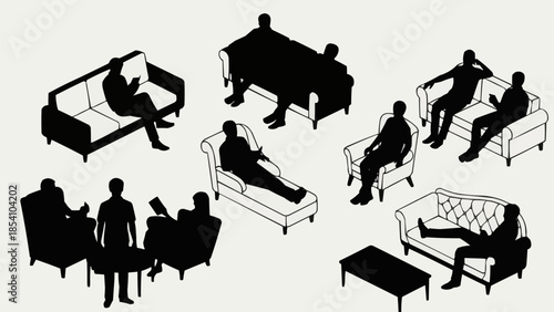 Silhouettes of People Sitting on Furniture.