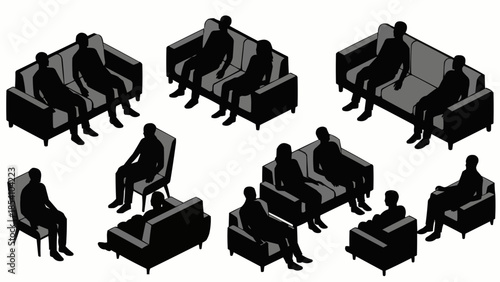 Silhouetted People Sitting on Various Furniture.