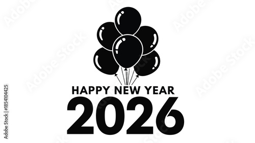 Black balloons and a happy new year 2026 greeting design