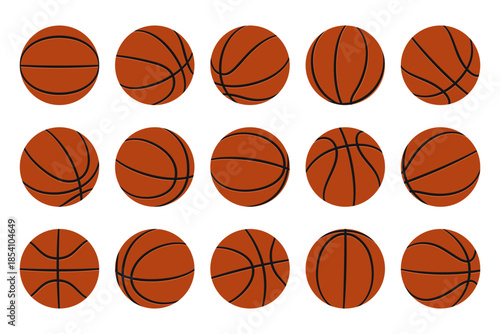 Set of orange basketball from different angles. Flat vector illustration isolated on a white background.	