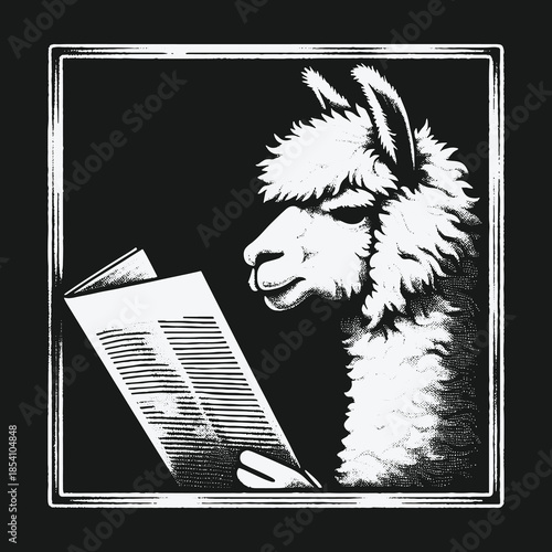 Well read alpaca enjoying a good book illustration.