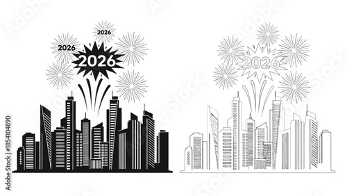 New year fireworks over a city skyline celebrating 2026
