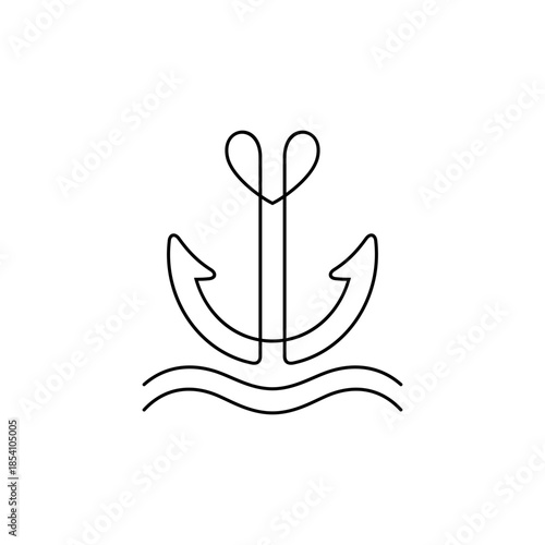 Anchor logo design featuring a combination of heart and wave shapes. Vector icon for sailing, tourism, and marine.