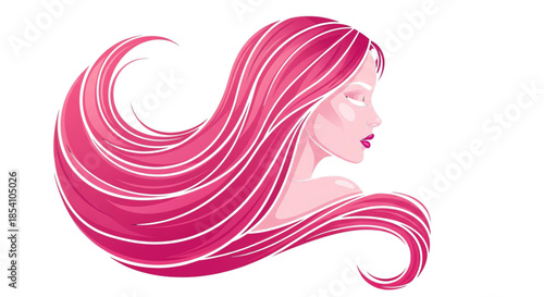 Vibrant Pink Hair Woman Profile Vector Art for Beauty Salon and Fashion Design