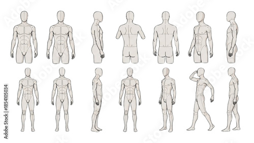 Multiple human figures in various poses and movements illustrated in a simple line art style on a white background