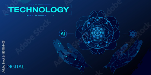 Digital technology and artificial intelligence held in caring human hands